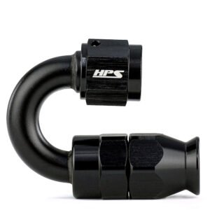 HPS Compression Teflon Hose End to AN Female for Stainless Steel Reinforced PTFE Hose Fitting [180 Degree] [-3] (Aluminum, Black)