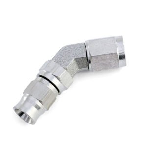 HPS Compression Teflon Hose End to AN Female for PTFE Hose Fitting [45 Degree] [-3] (Stainless Steel, Silver)