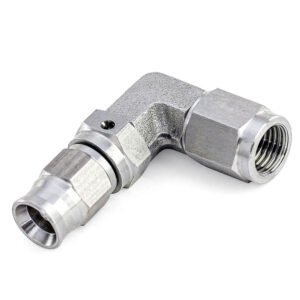 HPS Compression Teflon Hose End to AN Female for PTFE Hose Fitting [90 Degree] [-3] (Stainless Steel, Silver)