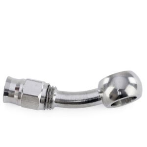HPS Compression Teflon Hose End to AN Female with Banjo for PTFE Hose Fitting [20 Degree] [-3] (Stainless Steel, Silver)