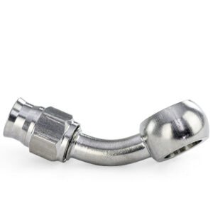 HPS Compression Teflon Hose End to AN Female with Banjo for PTFE Hose Fitting [45 Degree] [-3] (Stainless Steel, Silver)