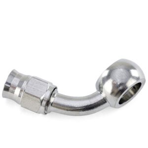 HPS Compression Teflon Hose End to AN Female with Banjo for PTFE Hose Fitting [75 Degree] [-3] (Stainless Steel, Silver)
