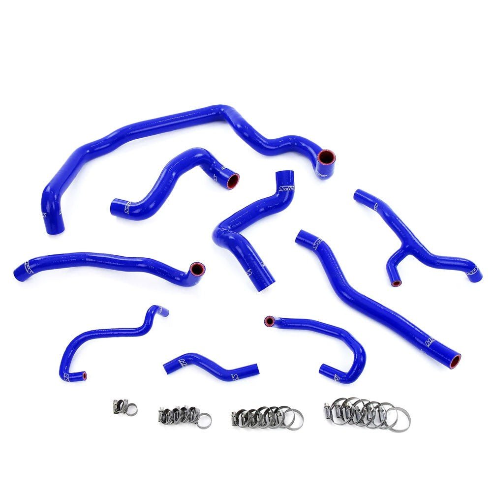 HPS Blue Silicone Radiator, Heater, Water Pump, And Expansion Tank Coolant Hose Kit For 11-15 Cooper 1.6L Turbo N18 MT