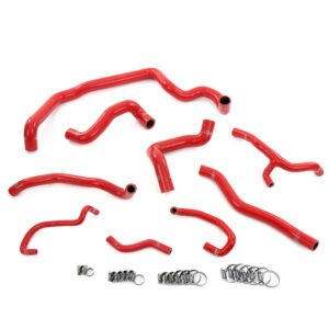 HPS Red Silicone Radiator, Heater, Water Pump, And Expansion Tank Coolant Hose Kit For 11-15 Cooper 1.6L Turbo N18 MT