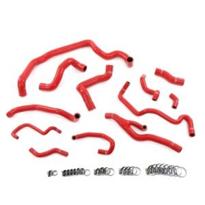 HPS Red Silicone Radiator, Heater, Water Pump, And Expansion Tank Coolant Hose Kit For 07-10 Cooper 1.6L Turbo N14 AT
