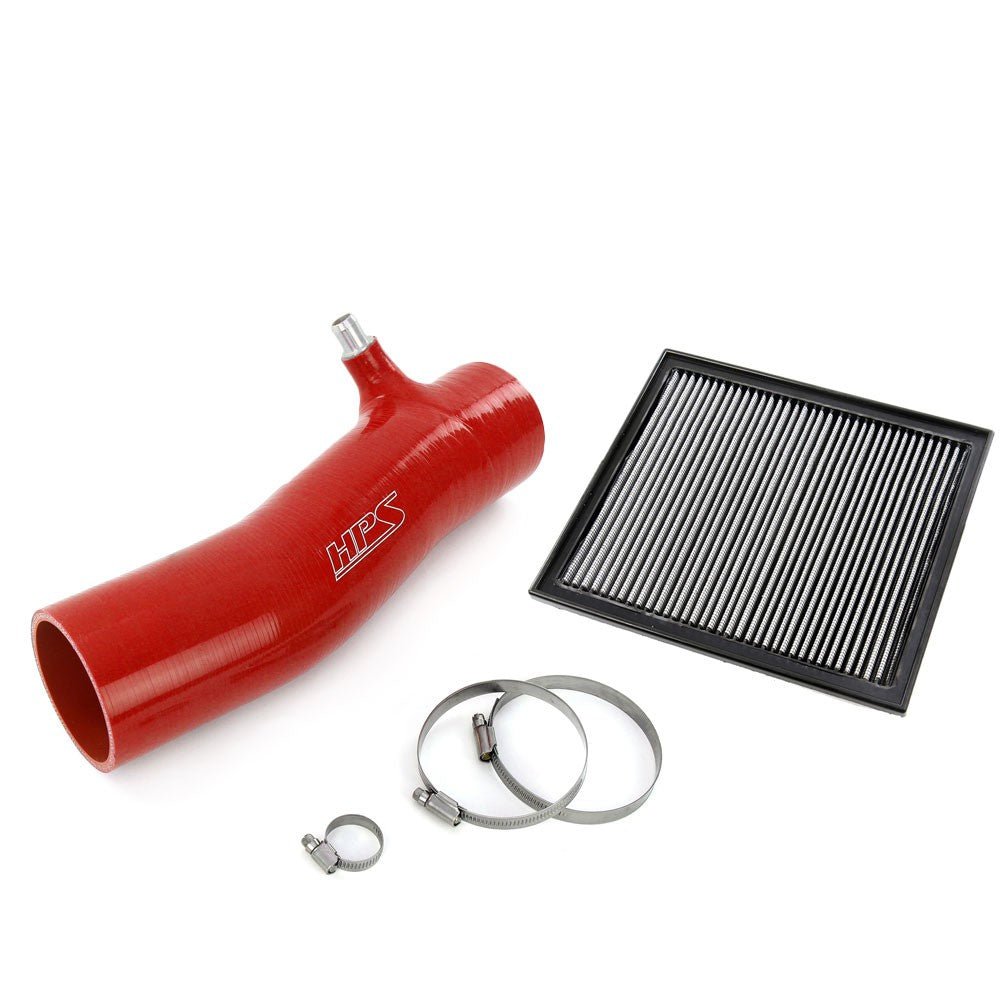 HPS Red Intake Hose Kit + Drop In Panel Air Filter For 16-23 Toyota Tacoma 3.5L V6 (N300) Installed with TRD airbox