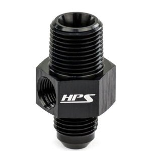 HPS AN Male to NPT Adapter (Side Port) Fitting [Tee] [AN -4 to 1/8 NPT] (Aluminum, Black)