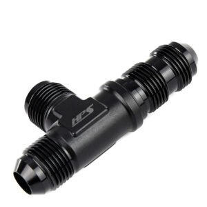 HPS AN Male to Male Bulkhead Adapter Fitting [Tee on run] [-4] (Aluminum, Black)