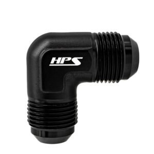 HPS AN Male to Male Union Adapter Fitting [90 Degree] [AN -6] (Aluminum, Black)