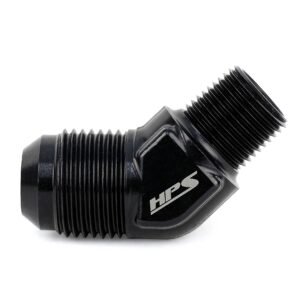 HPS AN Male to NPT Adapter Fitting [45 Degree] [-8 to 3/8 NPT] (Aluminum, Black)
