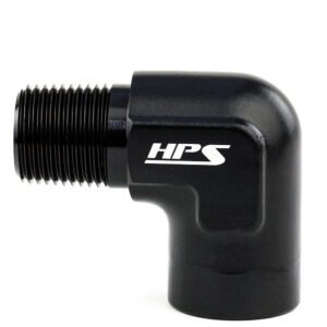 HPS NPT Male to Female Adapter Fitting [90 Degree] [1/2 NPT] (Aluminum, Black)