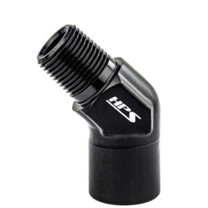 HPS NPT Female to Male Adapter Fitting [45 Degree] [1/8 NPT] (Aluminum, Black)