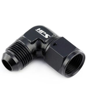 HPS AN Male to Female Swivel Adapter Fitting [90 Degree] [AN -10] (Aluminum, Black)