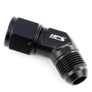 HPS AN Male to Female Swivel Adapter Fitting [45 Degree] [AN -8] (Aluminum, Black)