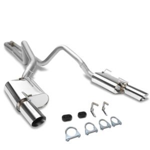 Catback Exhaust System 4″ Dual Round Slant Roll Muffler Tip For 05-10 Ford Mustang Base/Lugo 4.0L V6 SOHC