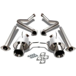 Catback Exhaust System 4″ Round Slant Roll Muffler Tip For 11-14 Ford Mustang 3.7L V6 DOHC