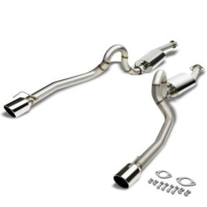 Catback Exhaust System 4″ OD Diagonally Cut Dual Muffler Tip For 96-04 Ford Mustang 4.6L V8 (SN-95 4th Gen)