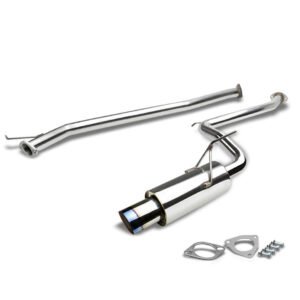 Catback Exhaust System 4″ Round Slant Burnt Muffler Tip w/Silencer For 03-07 Honda Accord 2DR Coupe CM7/CM8 2.4 DOHC