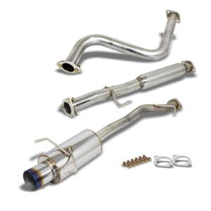 Catback Exhaust System 4″ Burnt Muffler Tip with Silencer For 90-93 Honda Accord CB1/ CB2/ CB3/ CB4
