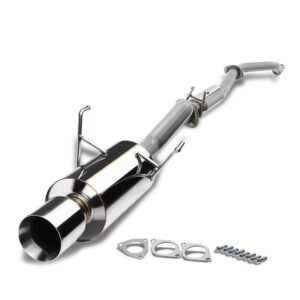 Catback Exhaust System 4″ Round Roll Muffler Tip For 01-05 Honda Civic EX 1.7L DOHC