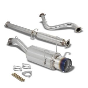 Catback Exhaust System 4.5″ Round Burnt Muffler Tip For 93-97 Honda Civic del Sol EG1/EG2/EH6 S/SI/VTEC 1.6L SOHC