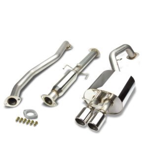 Catback Exhaust System 3″ Dual Round Roll Muffler Tip For 05-09 Kia Spectra 4-DR 2.0L DOHC