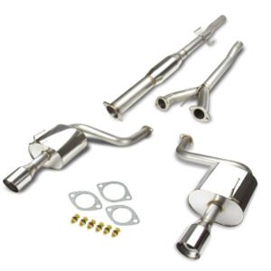 Catback Exhaust System 4″ Dual Round Slant Muffler Tip with Silencer For 09-15 Nissan Maxima A35 3.5L V6 VQ35DE