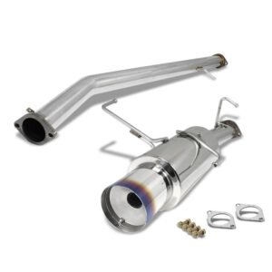 Catback Exhaust System 4.5″ Round Burnt Muffler Tip with Silencer For 95-98 Nissan 240SX S14 Silvia 2.4L DOHC
