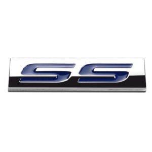 Blue/Chrome SS Logo Plate Sport Motor Trunk Metal Badge Decal Sticker Emblem