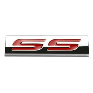 Red/Chrome SS Text Sign Trim Rear Trunk Polished Badge Decal Emblem 3M Tape