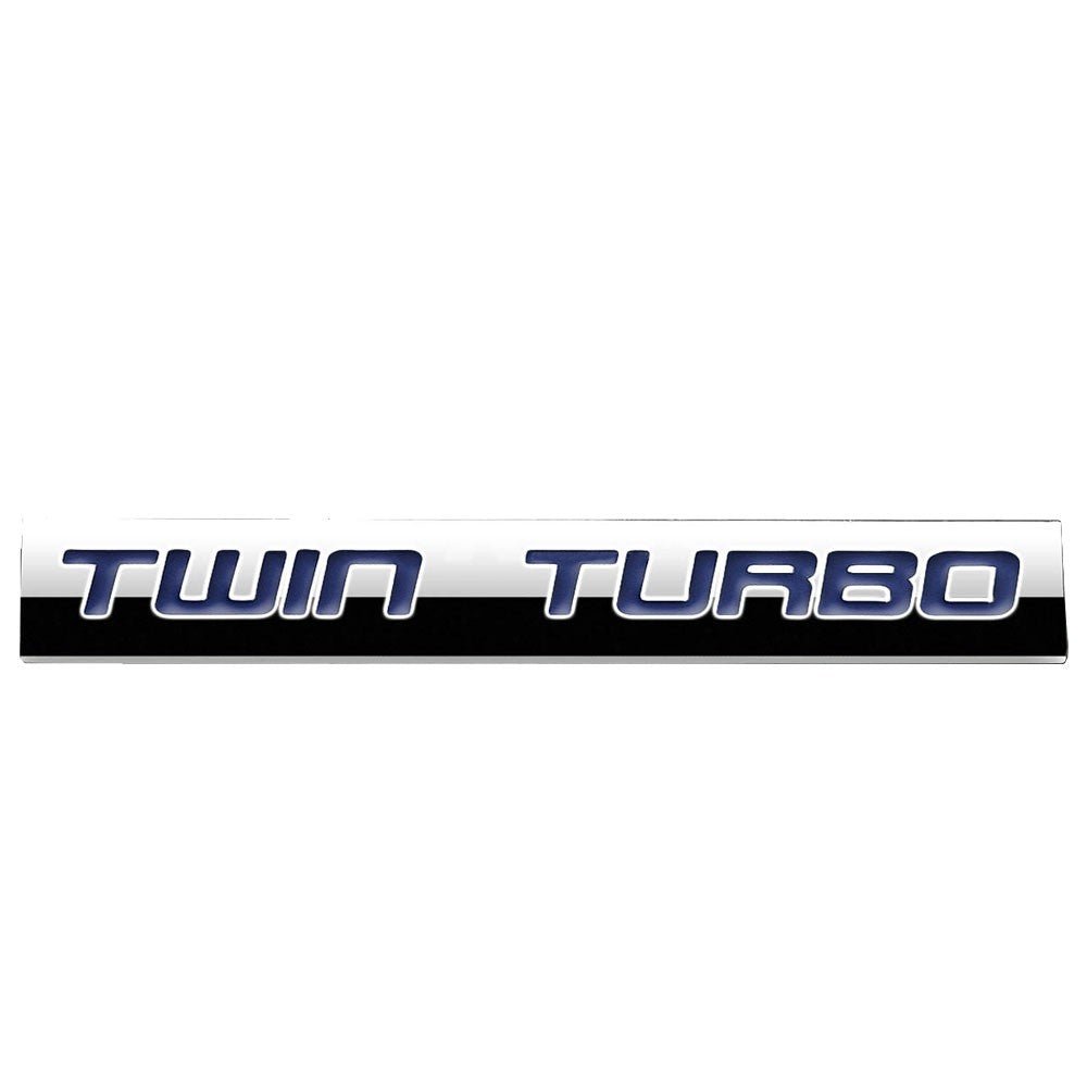 Blue/Chrome “TWIN TURBO” Letter Rear Trunk Metal Badge Emblem Decal Plate