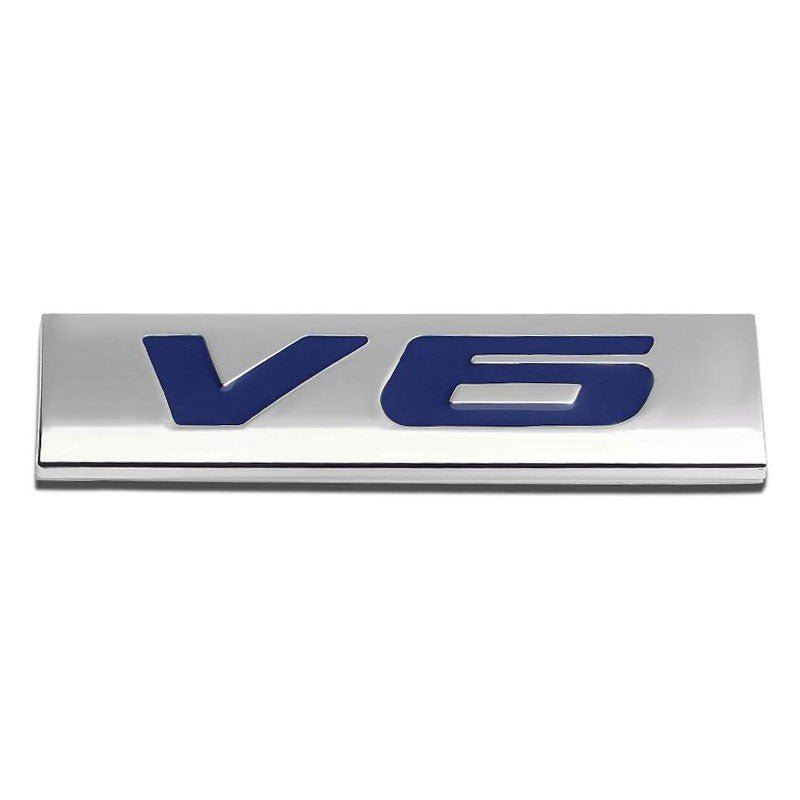 Blue/Chrome V6 Logo Plate Race Sport Trunk Metal Sign Badge Decal Sticker Emblem