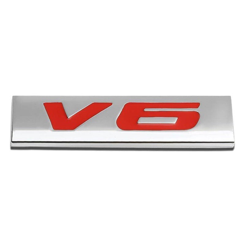 Red/Chrome V6 Sign Trim Rear Engine Trunk Polished Badge Decal Emblem 3M Tape