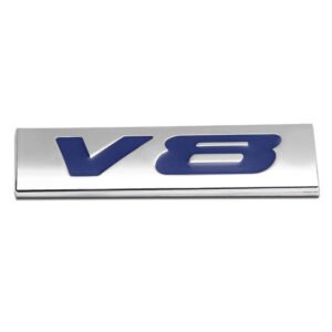 Blue/Chrome V8 Logo Plate Race Engine Trunk Metal Badge Decal Sticker Emblem
