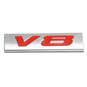 Red/Chrome V8 Sign Trim Rear Trunk Polished Hood Logo Badge Decal Emblem 3M Tape