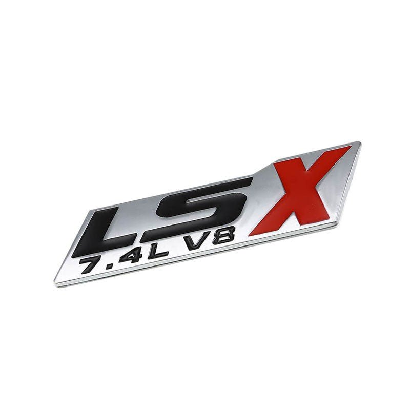 Black/Red/Chrome 7.4L LSX V8 Engine Trunk Badge Emblem Polished Plate Decal 3M