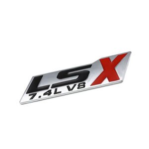 Black/Red/Chrome 7.4L LSX V8 Engine Trunk Badge Emblem Polished Plate Decal 3M