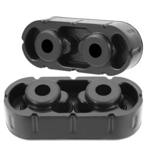 2PCs Black 2-Hole with Steel Outer Sleeve Exhaust Hanger Insulators Mounting Bracket [1.89″ Hole Spacing]