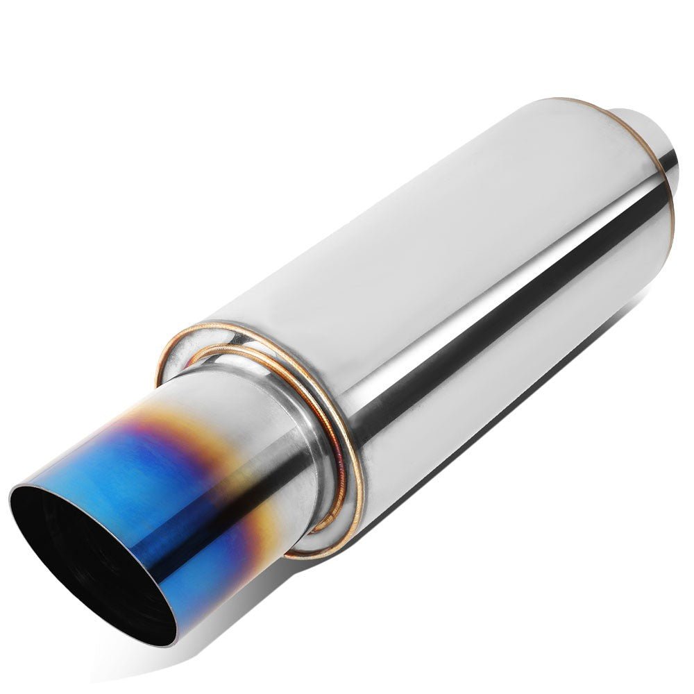 2.25” OD Inlet 3” Diagonal Cut Burnt Titanium Tip Stainless Steel Straight-Through Exhaust Muffler
