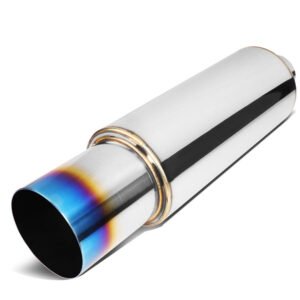 2.5” OD Inlet 4” Straight Cut Burnt Titanium Tip Stainless Steel Straight-Through Exhaust Muffler