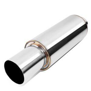 2” OD Inlet 3” Polished Straight Cut Tip Stainless Steel Straight-Through Exhaust Muffler