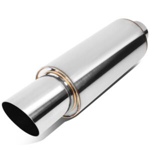 2.25” OD Inlet 3” Polished Diagonal Cut Tip Stainless Steel Straight-Through Exhaust Muffler