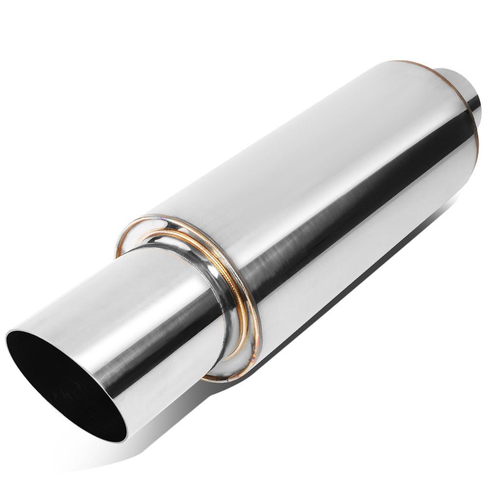 2.25” OD Inlet 3” Polished Diagonal Cut Tip Stainless Steel Straight-Through Exhaust Muffler