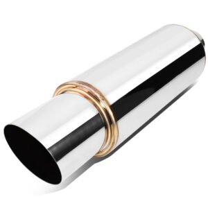 2.5” OD Inlet 3” Polished Diagonal Cut Tip Stainless Steel Straight-Through Exhaust Muffler