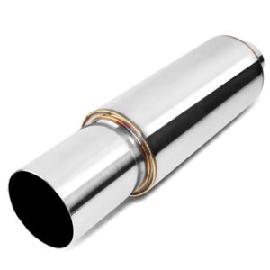 2.5” OD Inlet 3” Polished Straight Cut Tip Stainless Steel Straight-Through Exhaust Muffler