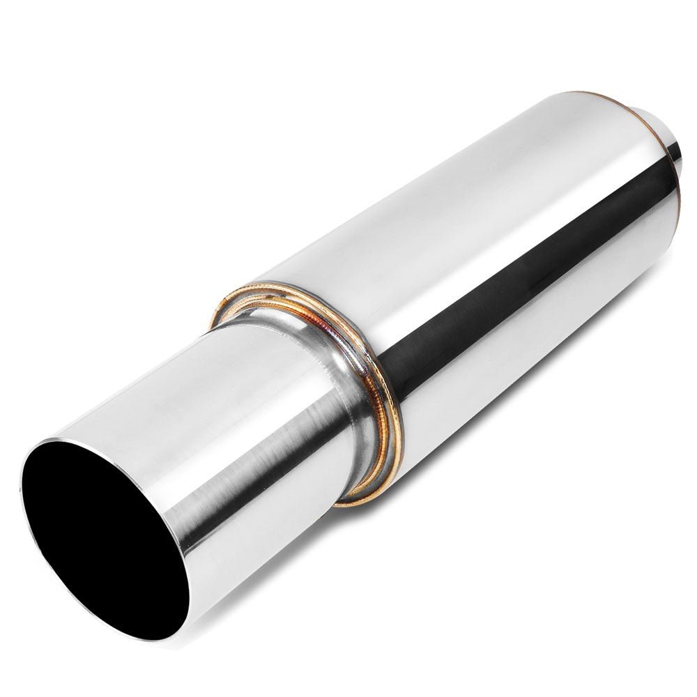 2.5” OD Inlet 3” Polished Straight Cut Tip Stainless Steel Straight-Through Exhaust Muffler