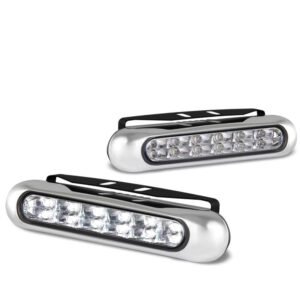 [Clear with Silver Cover] 12 White LED Front Bumper Day Time Running Light Fog Lamp with Mount 6″ x 2″ x 1.25″