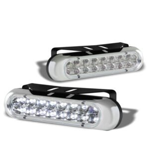 [Clear with Silver Cover] 16 White LED Front Bumper Day Time Running Light Fog Lamp with Mount 6″ x 1.75″ x 1.25″