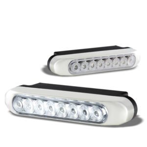 [Clear with Silver Cover] 8 White LED Front Bumper Day Time Running Light Fog Lamp T2 4″ x 0.75″ x 0.5″