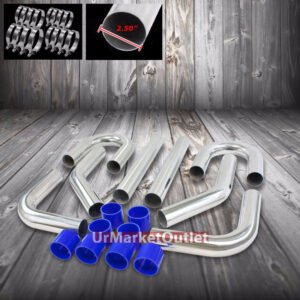 Universal 2.50″ Polish 8PC Front Mount Intercooler Piping Straight Hose+Clamp